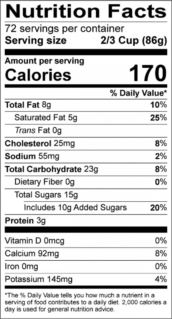 Huckleberry Nutrition Label