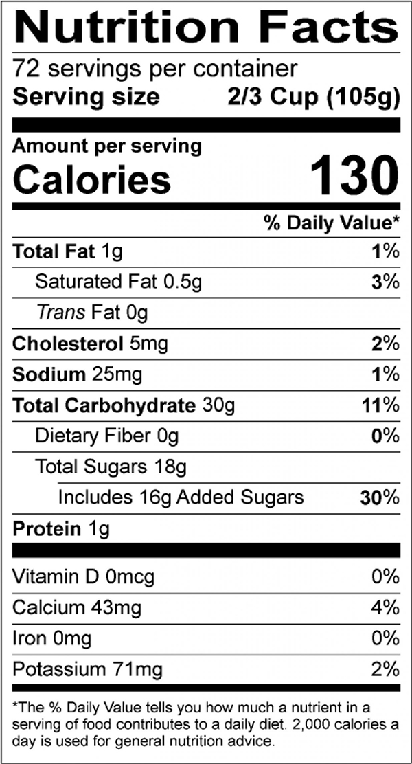 Raspberry Sherbet Nutrition Label