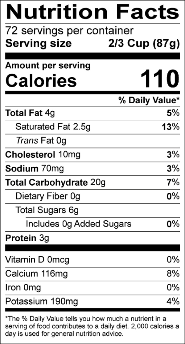 Vanilla Nutrition Label