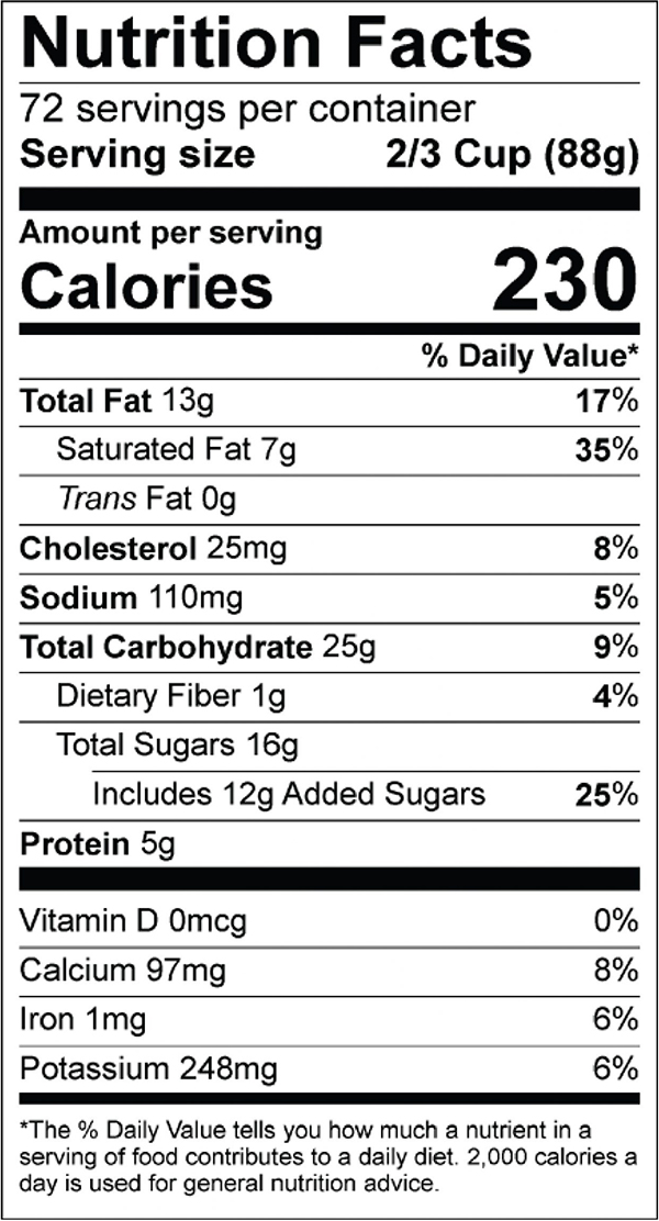 Chocolate Peanut Butter Cup Nutrition Label